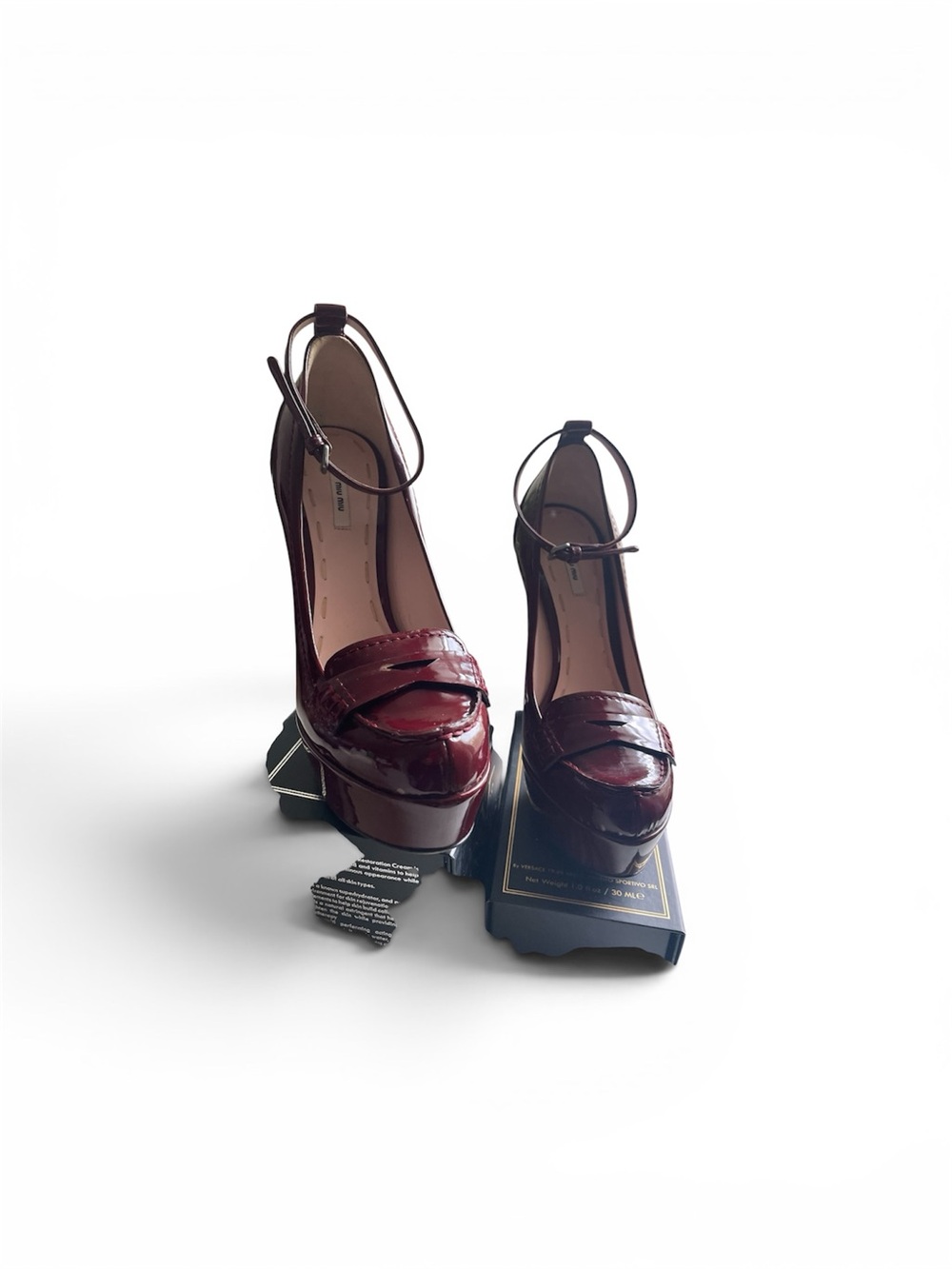 Miu Miu Burgundy Patent Leather Loafer in SZ 37 Gently used 5’ Heel
